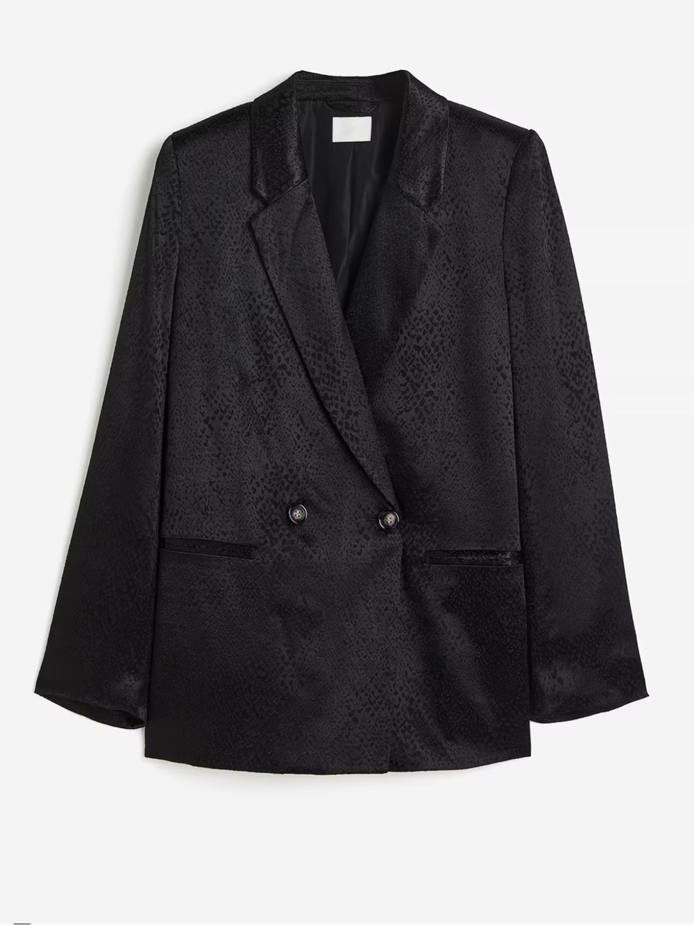 H&M Black Satin Double-Breasted Textured Blazer